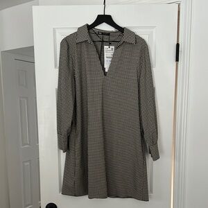 Zara Gray Long Sleeve Notched Collar Dress